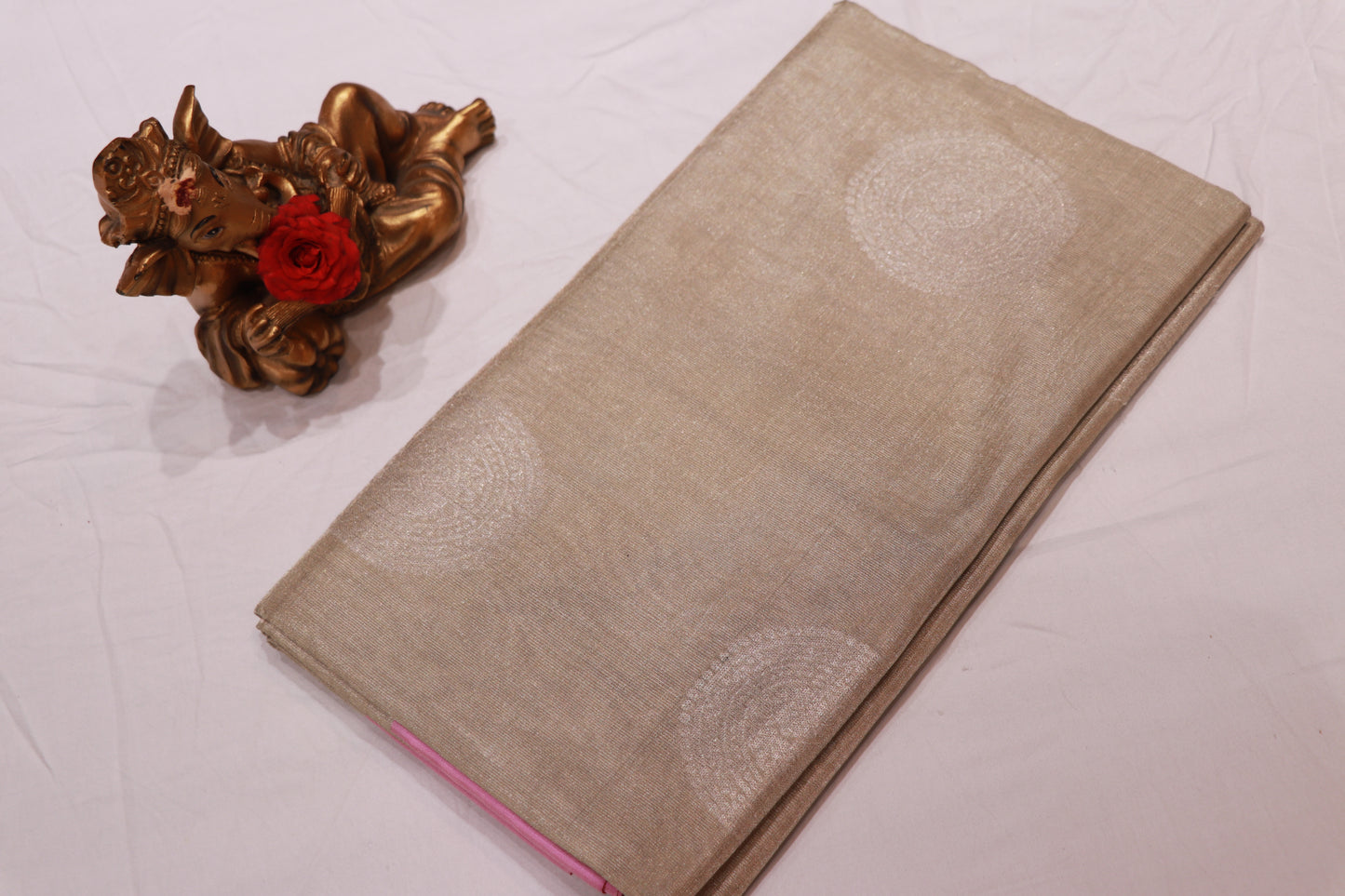Pure Silk Tissue Saree Half White With Pink Colour - Vaishali Silks