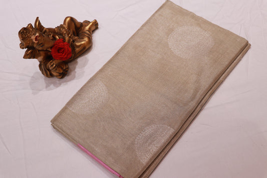 Pure Silk Tissue Saree Half White With Pink Colour - Vaishali Silks