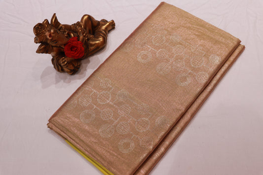 Pure Silk Tissue Saree Half White With Yellow  Mixed  Colour - Vaishali Silks