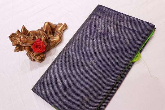 Pure Silk Tissue Saree  Dark Blue With  Parrot Green Colour - Vaishali Silks