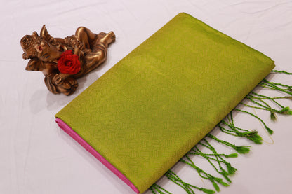 Pure  Silk Saree  Pink  With  Green Colour - Vaishali Silks