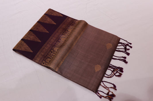 Pure  Silk  Saree Brown With Voilet Colour - Vaishali Silks