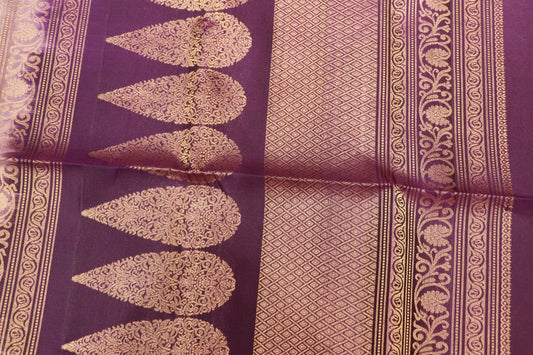 Pure  Silk  Saree Brown With Voilet Colour - Vaishali Silks