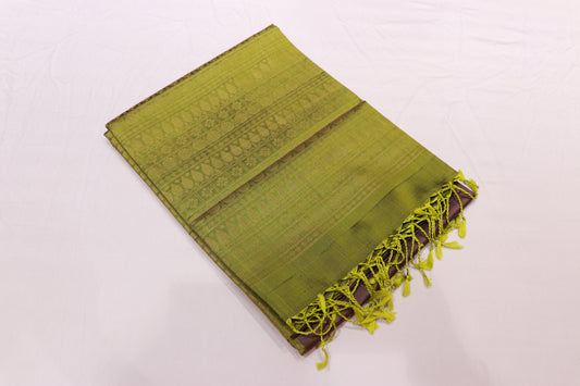 Pure  Silk  Saree Grey With  Green Colour - Vaishali Silks