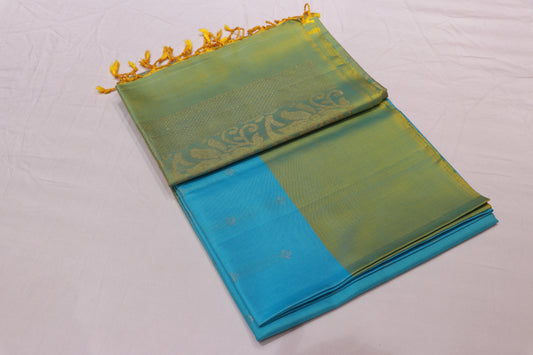 Pure  Silk  Saree  Blue  With Green Colour - Vaishali Silks