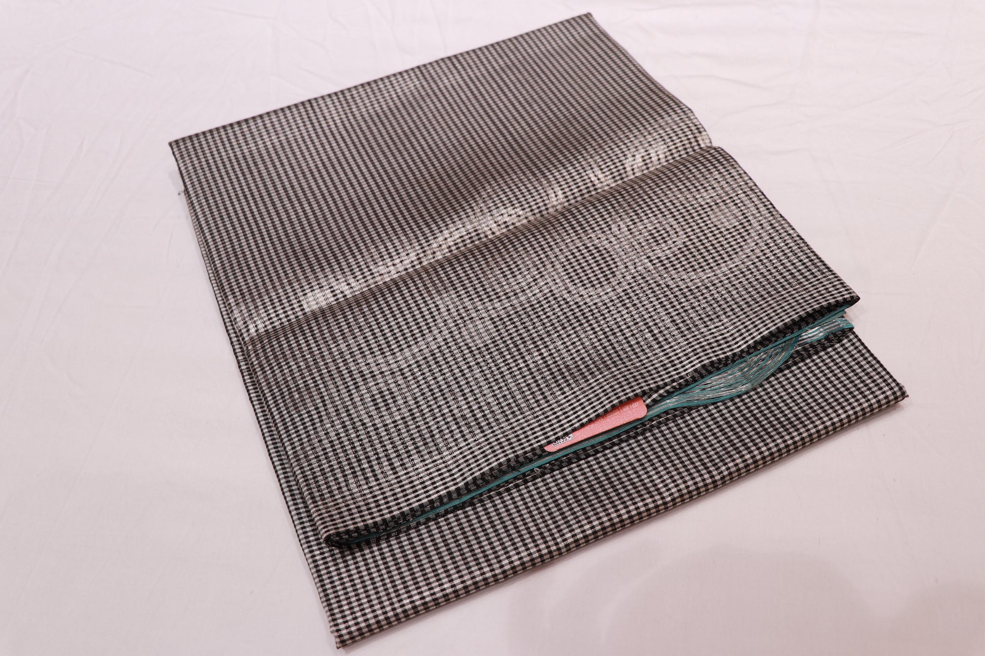 Pure  Silk  Saree White &  Black Checked With Blue Colour - Vaishali Silks