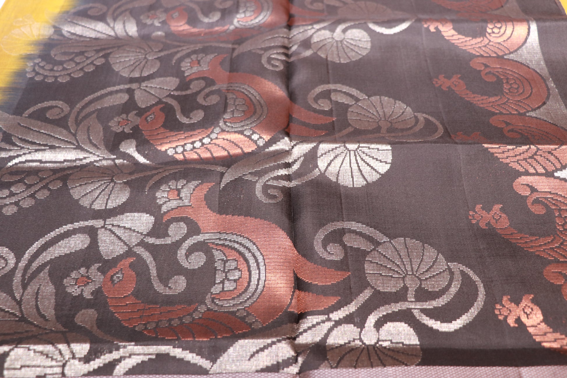 Pure  Silk  Saree  Mustard With Black Colour - Vaishali Silks