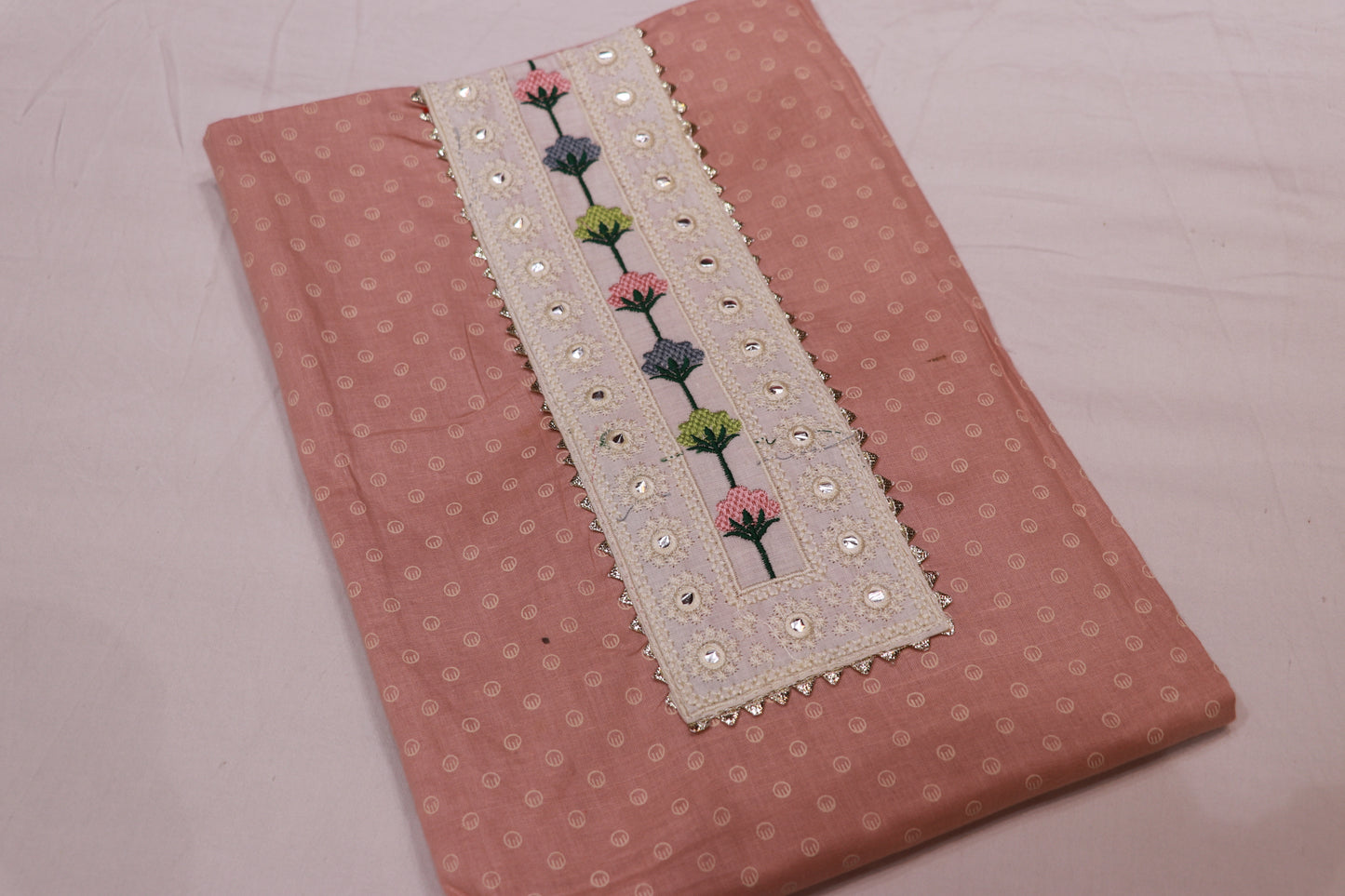 Pure  Cotton  Salwar  Material Peach Colour - Vaishali Silks