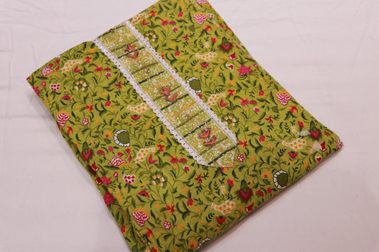 Pure  Cotton  Salwar  Material Green Colour - Vaishali Silks