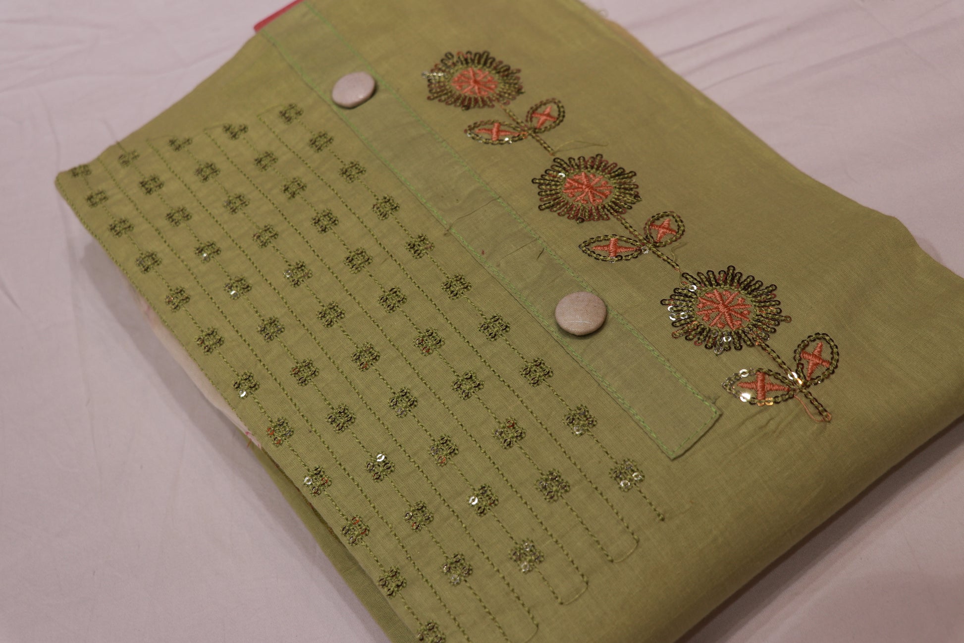 Pure  Cotton  Salwar  Material  Pista Green Colour - Vaishali Silks