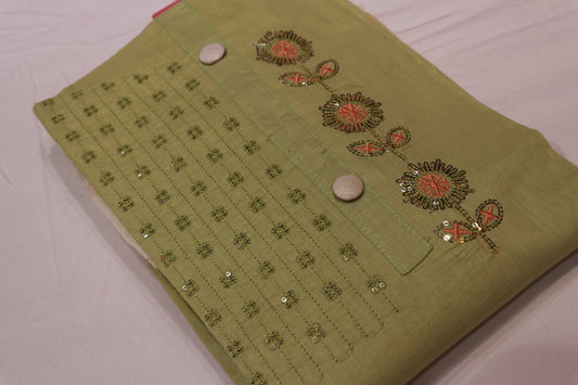 Pure  Cotton  Salwar  Material  Pista Green Colour - Vaishali Silks