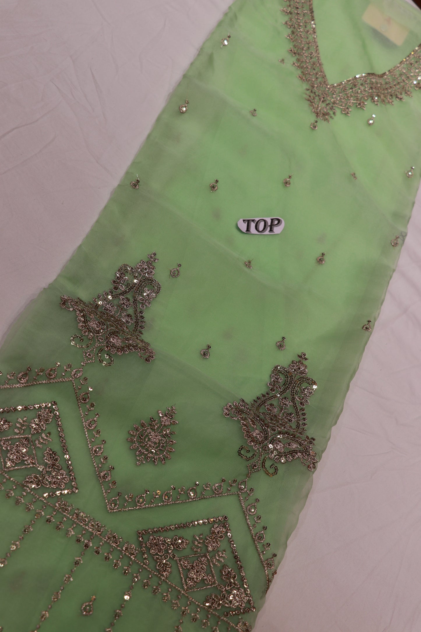 Salwar  Material  Organza  Pista Green  Colour - Vaishali Silks