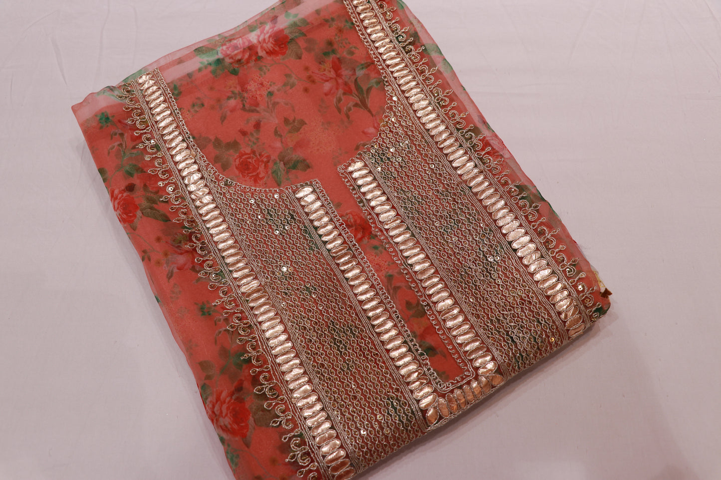 Salwar  Material  Organza Orange  Colour - Vaishali Silks