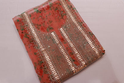 Salwar  Material  Organza Orange  Colour - Vaishali Silks