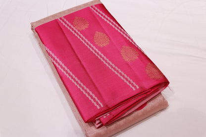 Pure Silk Saree  Cream With  Pink Colour - Vaishali Silks
