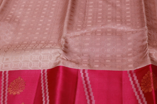 Pure Silk Saree  Cream With  Pink Colour - Vaishali Silks