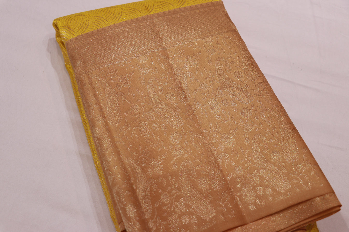 Pure Silk Saree  Yellow with Sandal  Colour - Vaishali Silks