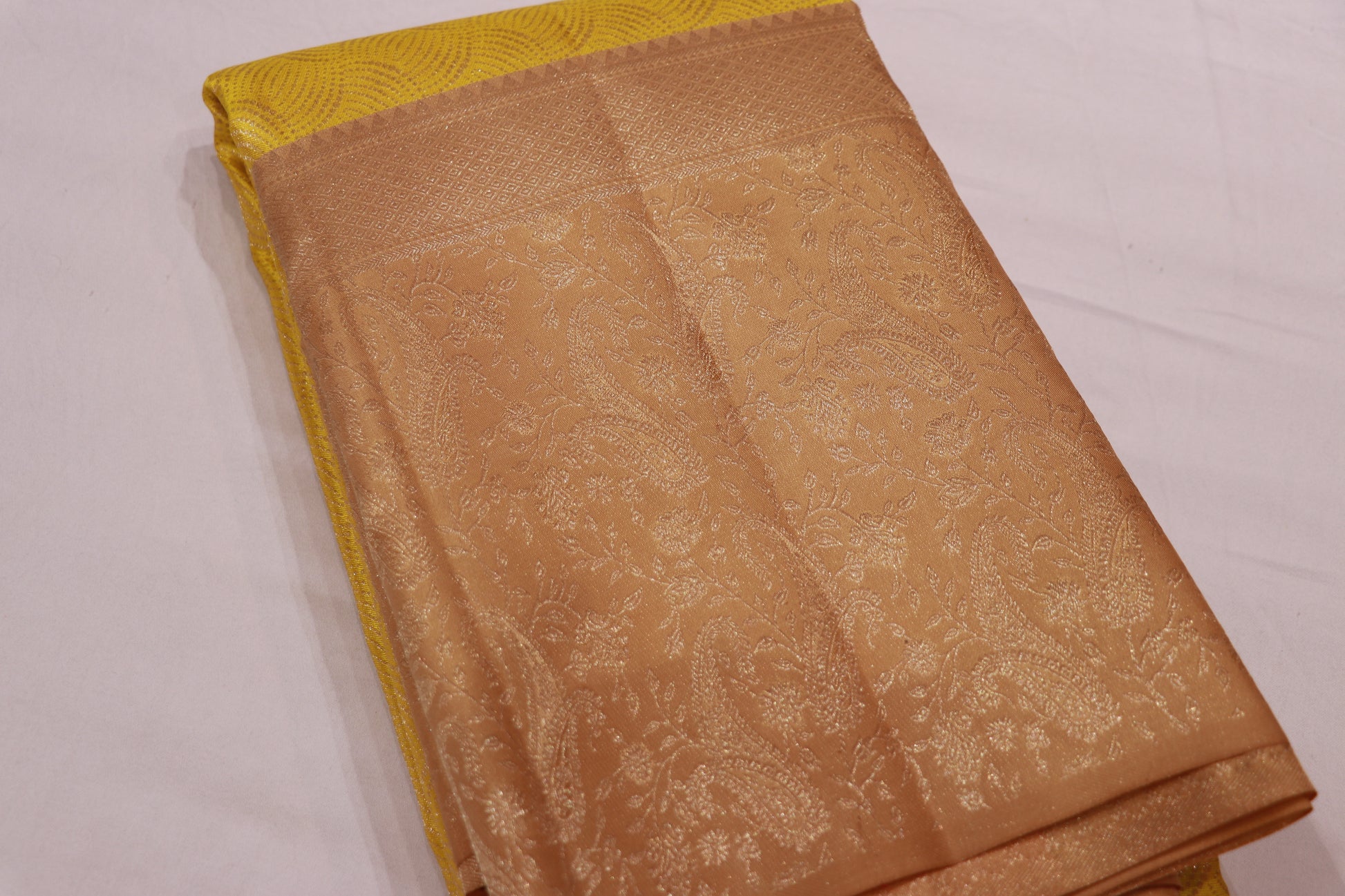 Pure Silk Saree  Yellow with Sandal  Colour - Vaishali Silks