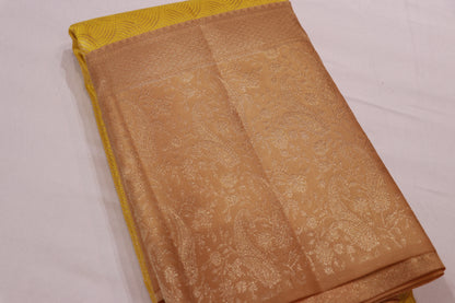 Pure Silk Saree  Yellow with Sandal  Colour - Vaishali Silks