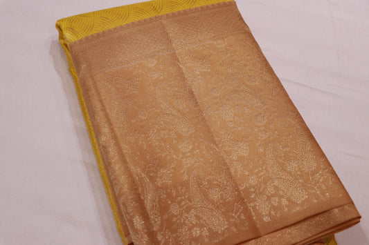 Pure Silk Saree  Yellow with Sandal  Colour - Vaishali Silks