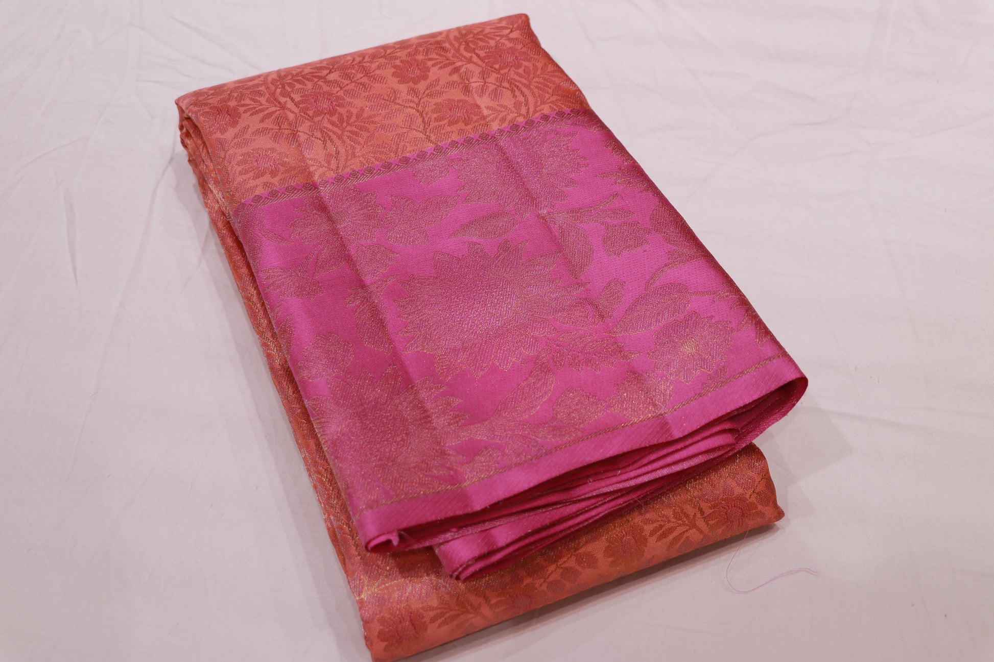Pure Silk Saree  Light  Orange with Pink Colour - Vaishali Silks