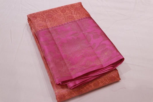Pure Silk Saree  Light  Orange with Pink Colour - Vaishali Silks
