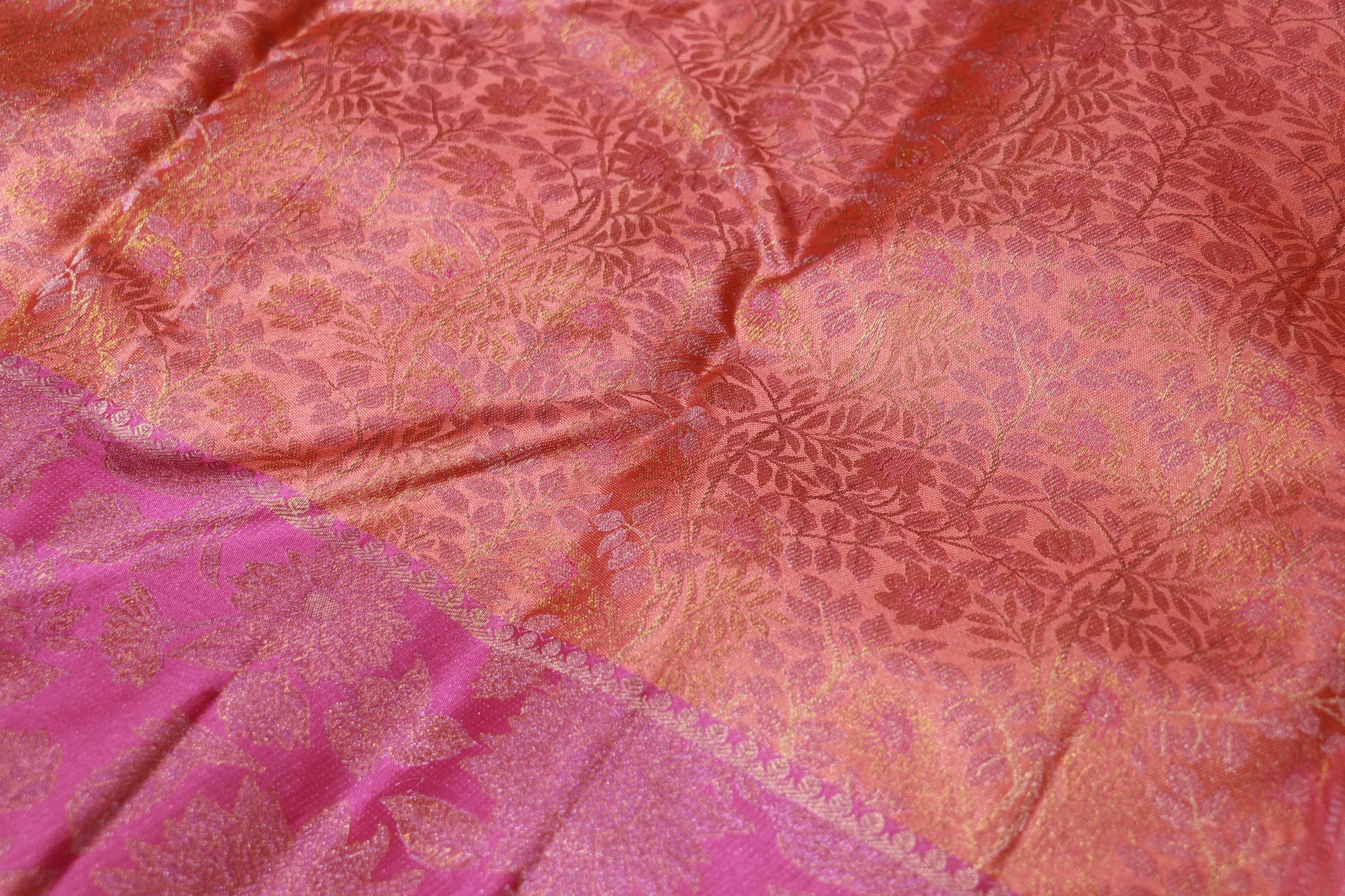Pure Silk Saree  Light  Orange with Pink Colour - Vaishali Silks
