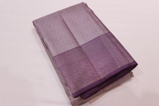 Pure Silk Saree   Gray  With Purpal  Colour - Vaishali Silks