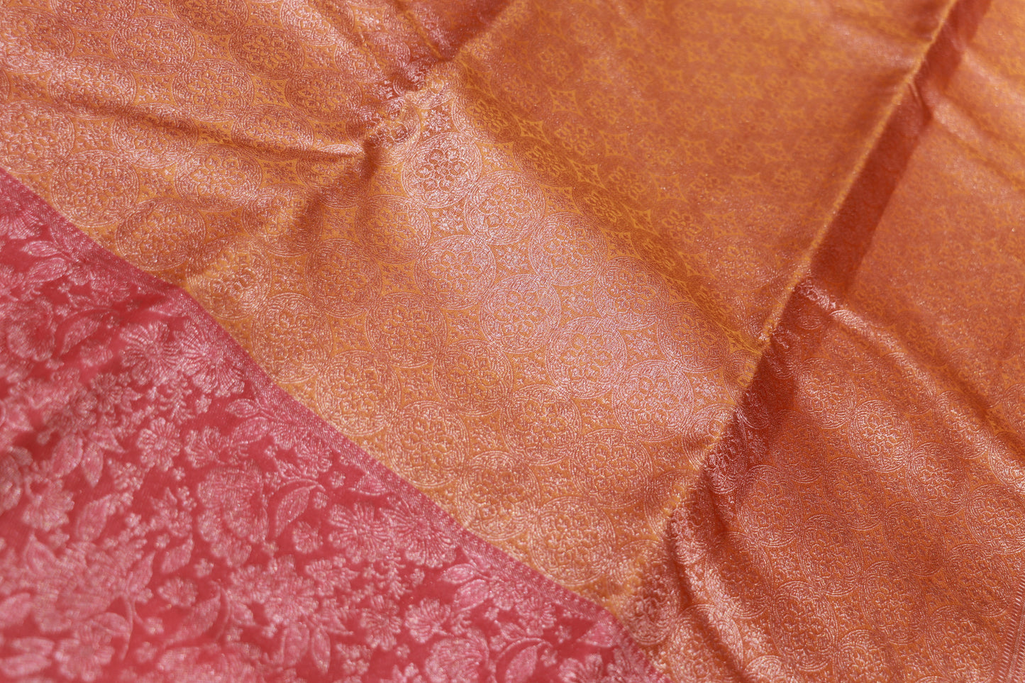 Pure Silk Saree  Light Orange With  Pink Colour - Vaishali Silks