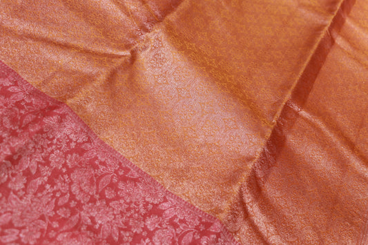 Pure Silk Saree  Light Orange With  Pink Colour - Vaishali Silks