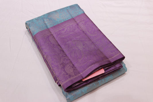 Pure Silk Saree  Blue  With Purpal  Colour - Vaishali Silks