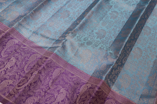 Pure Silk Saree  Blue  With Purpal  Colour - Vaishali Silks
