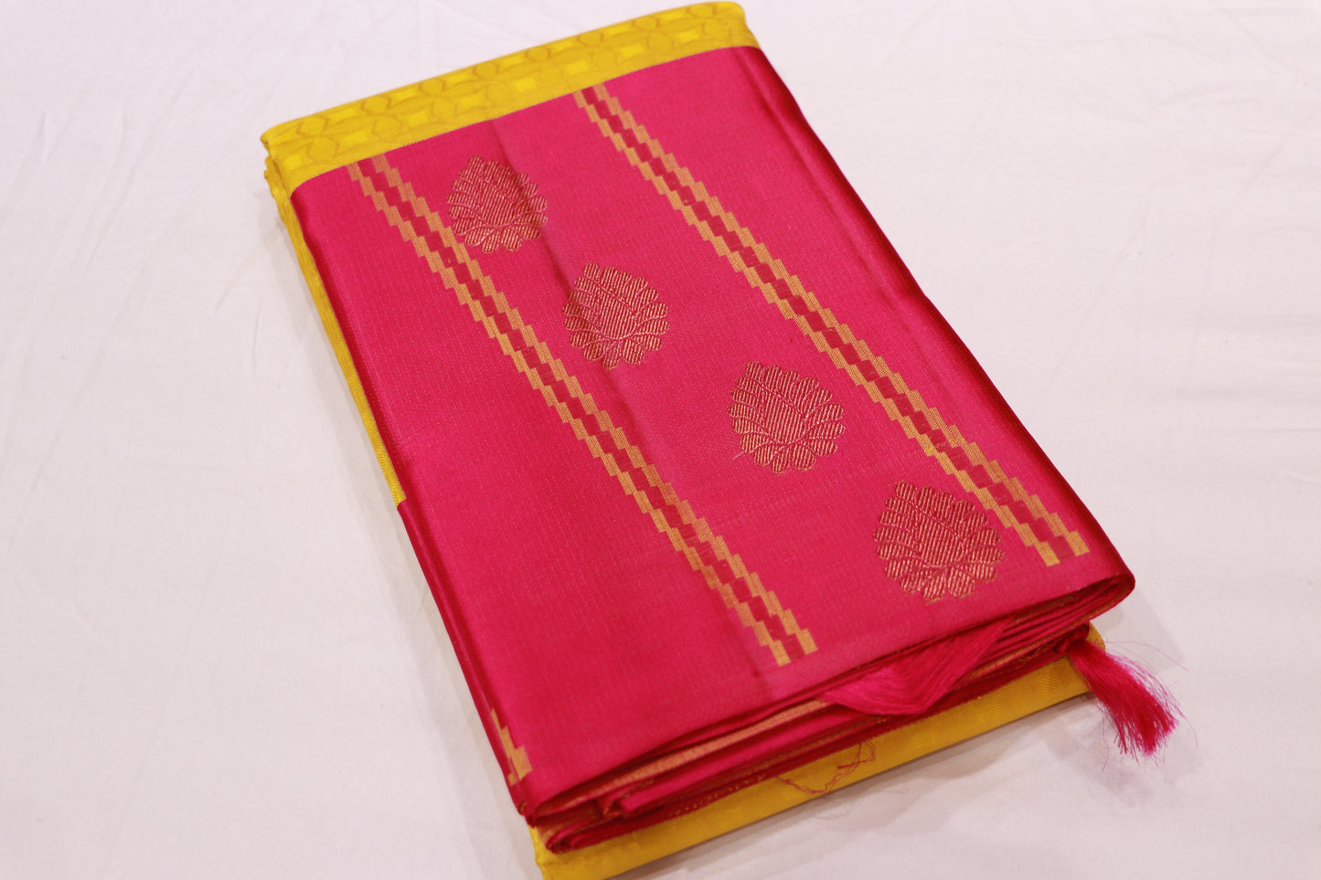 Pure Silk Saree  Yellow with Pink Colour - Vaishali Silks
