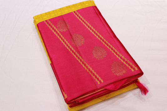 Pure Silk Saree  Yellow with Pink Colour - Vaishali Silks
