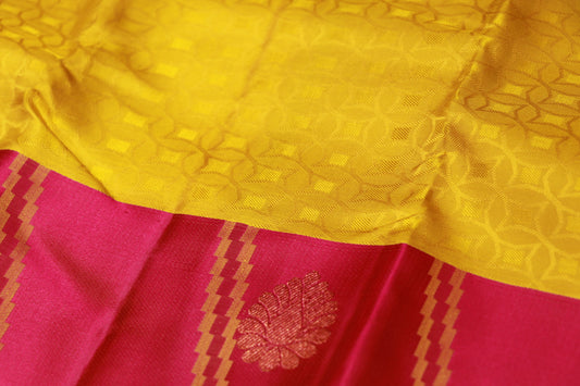 Pure Silk Saree  Yellow with Pink Colour - Vaishali Silks