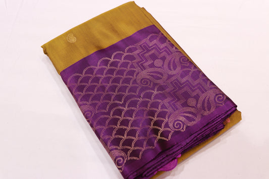Pure Silk Saree  Green with Violet Colour - Vaishali Silks