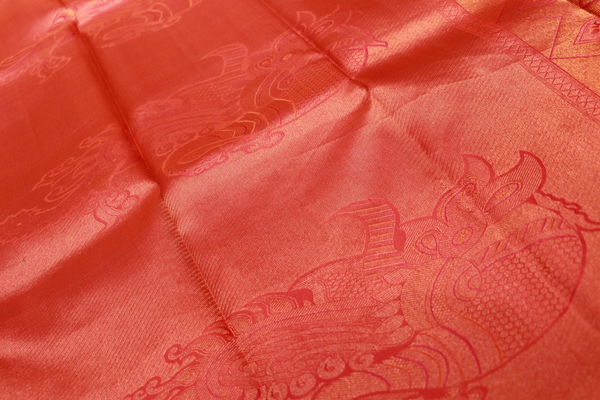 Pure Silk Saree  Gree  with Red Colour - Vaishali Silks