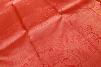 Pure Silk Saree  Gree  with Red Colour - Vaishali Silks