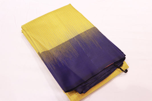 Pure Silk Saree  Lemon  Yellow With Blue - Vaishali Silks