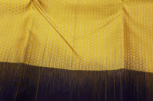 Pure Silk Saree  Lemon  Yellow With Blue - Vaishali Silks
