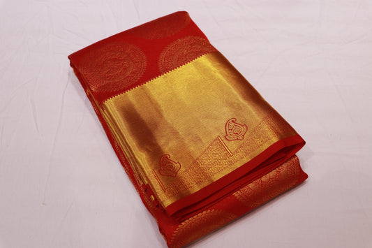 Pure Silk Saree  Red With Golden Colour - Vaishali Silks