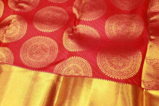 Pure Silk Saree  Red With Golden Colour - Vaishali Silks