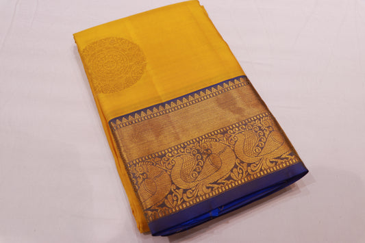 Pure Silk Saree  Yellow with  Blue Colour - Vaishali Silks