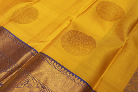 Pure Silk Saree  Yellow with  Blue Colour - Vaishali Silks