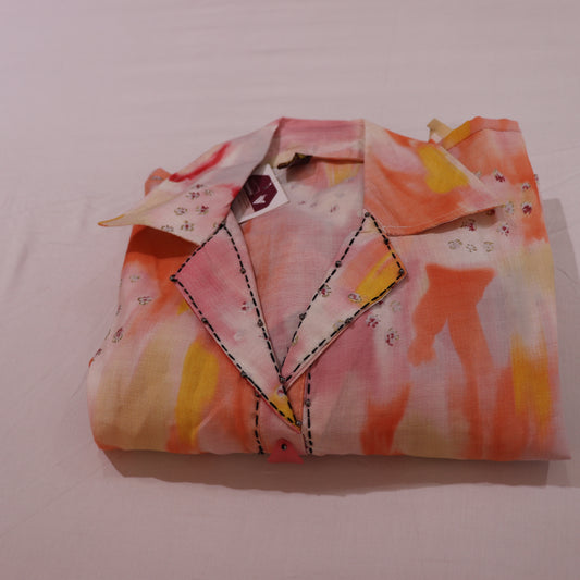 Short  Top  White  With  Orange Colour - Vaishali Silks
