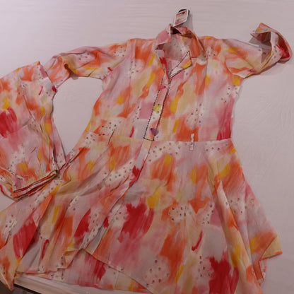 Short  Top  White  With  Orange Colour - Vaishali Silks