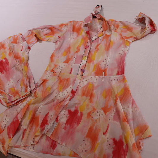 Short  Top  White  With  Orange Colour - Vaishali Silks