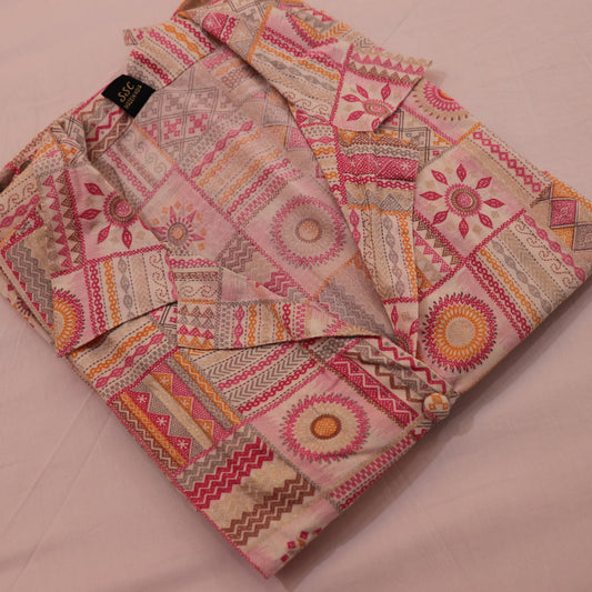 Short  Top White  with  Pink - Vaishali Silks