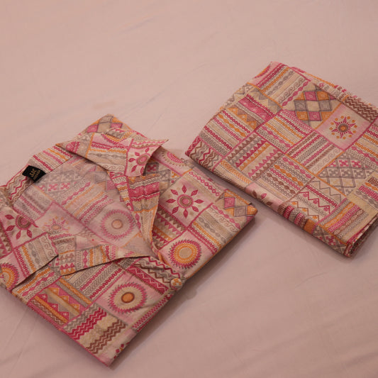 Short  Top White  with  Pink - Vaishali Silks