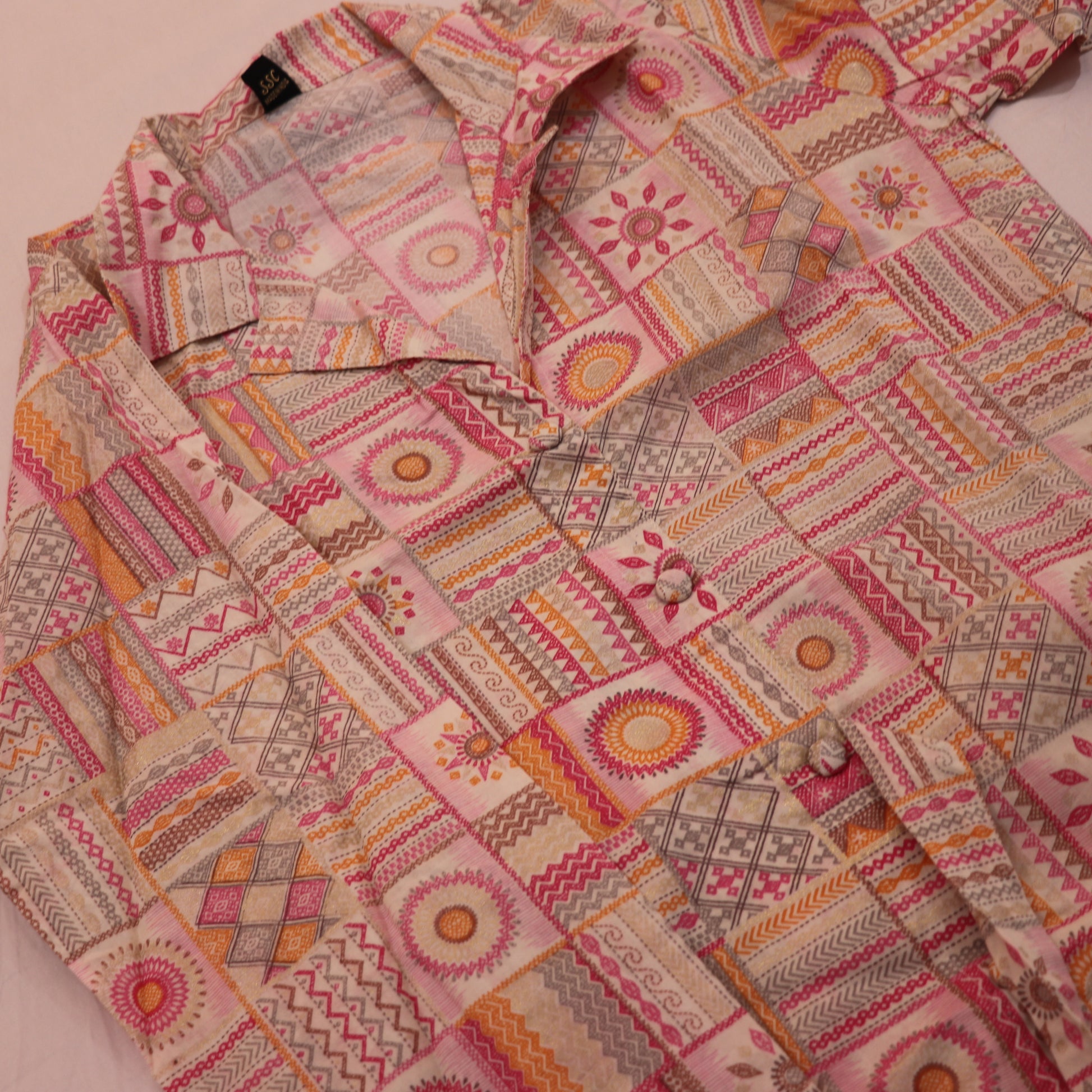 Short  Top White  with  Pink - Vaishali Silks